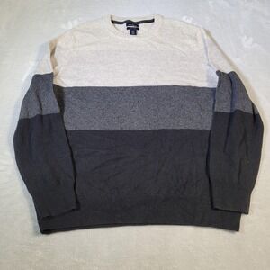 Daniel Hechter Sweater Mens XL Gray Black Colorblock 100% Cashmere Crewneck Knit